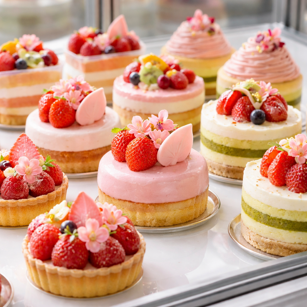 春を感じさせる季節の材料を作ったプチガトー
