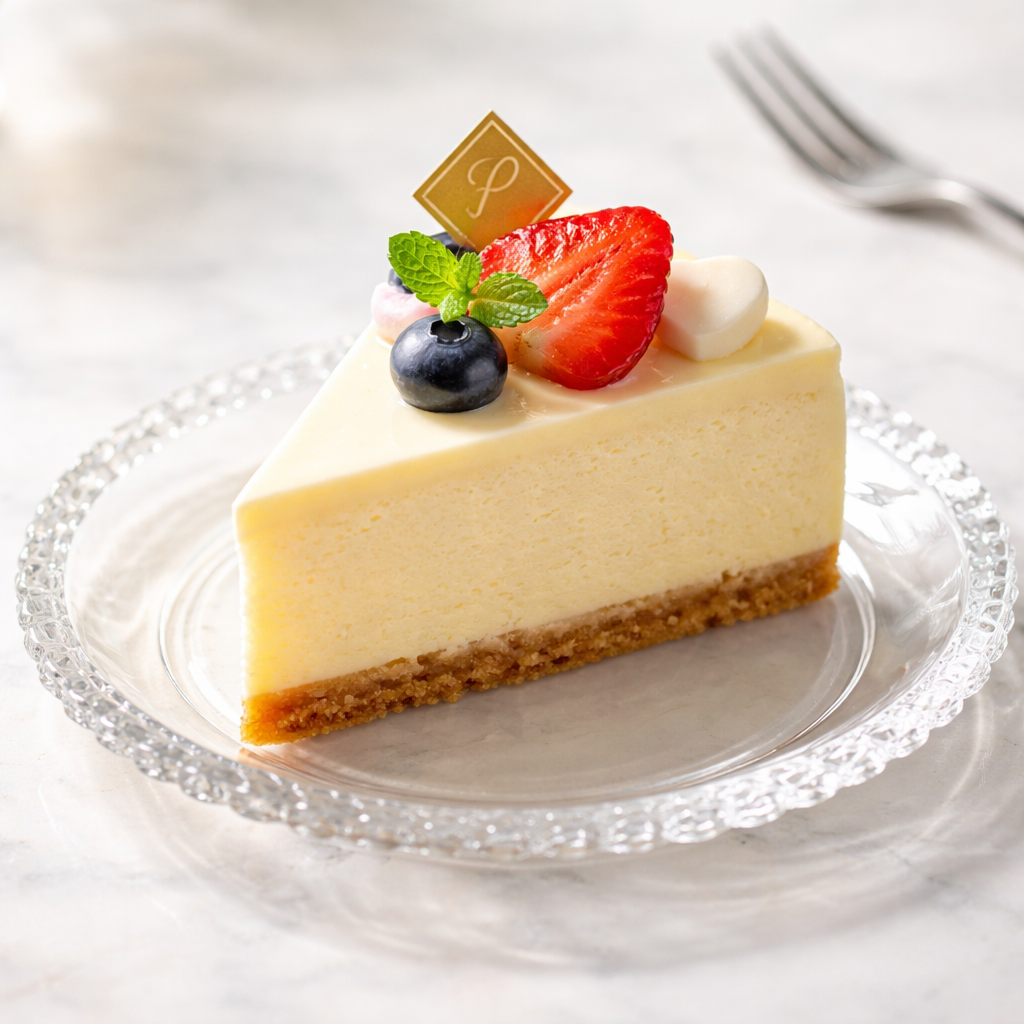 おしゃれなチーズケーキ1個
ガラスの銘々皿