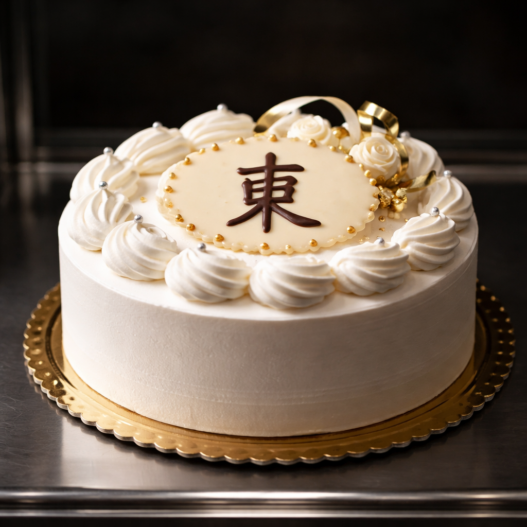 誕生日ケーキ　フルーツ無し　　暗いイメージ　メッセージプレートに大きく東