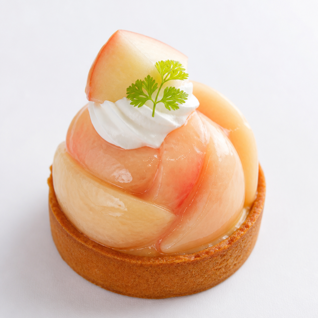 桃を使ったこぶりなタルトのケーキ