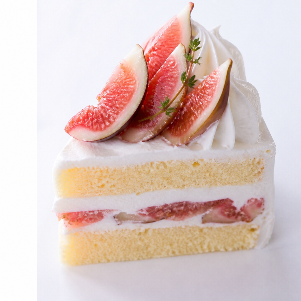 いちじくたっぷりのスポンジケーキ生クリームをたっぷりのせたやつ